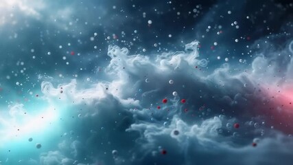 Opening on cloud formation swirling against dark backdrop, pulsing red plume and drifting cyan glow - Powered by Adobe