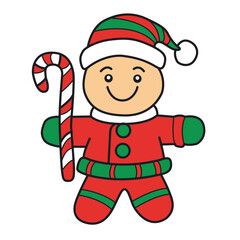 Vector illustration of gingerbread cookies with cane. Christmas character icon