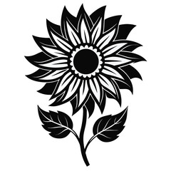 Sunflower line art silhouette  black floral vector on white background