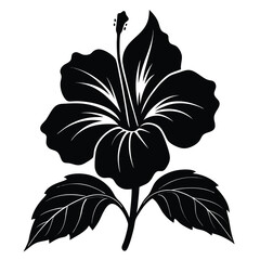 Hibiscus flower silhouette vector black botanical line art on white background