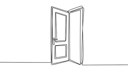 Single line drawing of an open door
