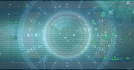 Animating central HUD circle on dashboard, with green user silhouette and notification bell icons