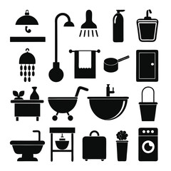 Bathroom elements vector icon set
