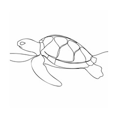 Single Line Art Sea Turtle Minimalist Black Ink Drawing