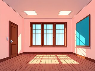 Empty room cartoon background pink walls wooden floor