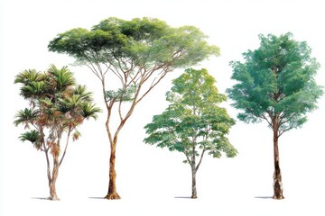 Group of Trees on White Background