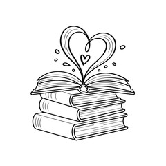 Open Book with Heart Illustration Love of Reading