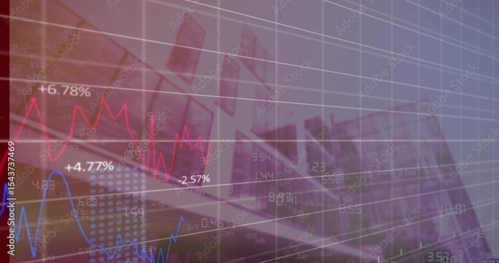 Poster displaying financial chart showing percentage shifts on trading interface with red and blue lines