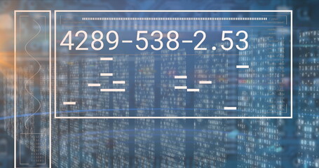Displaying numeric panel in overlay frame at interface with binary columns, data bars, lens flare