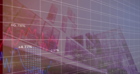 Displaying financial chart showing percentage shifts on trading interface with red and blue lines