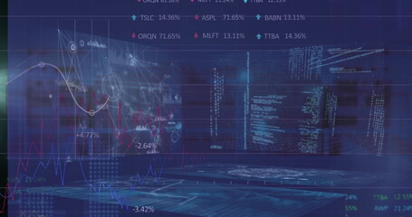 Floating holographic panels displaying live financial data in interface, with line charts and nodes
