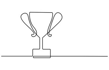 Winner trophy cup continuous one line drawing. Trophy cup line art vector illustration, Award trophy cup single line vector.
