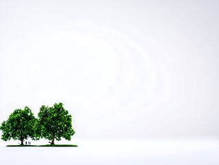 Obraz premium Two trees on a patch of grass against a plain background
