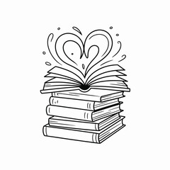 Open Book with Heart Shape Design Illustration
