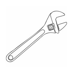 Line Art Adjustable Wrench Black and White Outline