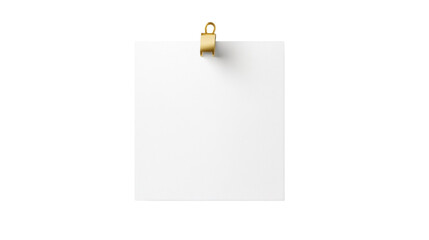 Blank note paper clipped with metal paper clip isolated on white background