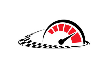Speedometer and racing flag logo