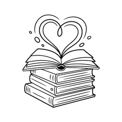 Open Book with Heart Shape Love of Reading Illustration
