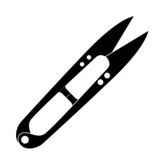 Thread Snips Silhouette Vector Illustration. Vector illustration of a thread snips tool in black silhouette style, shown in an open position.