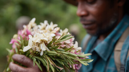 Person holding bouquet of wildflowers, focusing on delicate petals