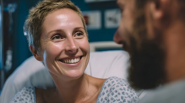 Tender Hospital Moment: Woman & Partner Sharing Smiles of Hope