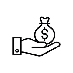 Hand holding money bag icon illustration