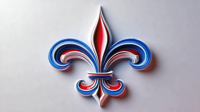 Fleur-de-lis ornament rotating on table after rest, highlighting layered tricolor design