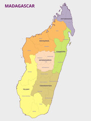 Madagascar Political Map Highlighting Regions