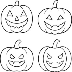 Cute Halloween Pumpkin Faces Line Art Clipart Vector Bundle Set 1