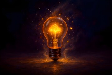 Glowing Lightbulb Idea on Dark Background Representing Innovation and Creativity