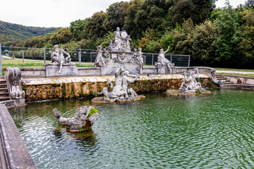 Baroque fountain adorned with mythological statues at the end of the monumental waterway in the...