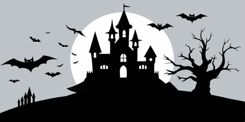 Halloween witch house silhouette vector design

