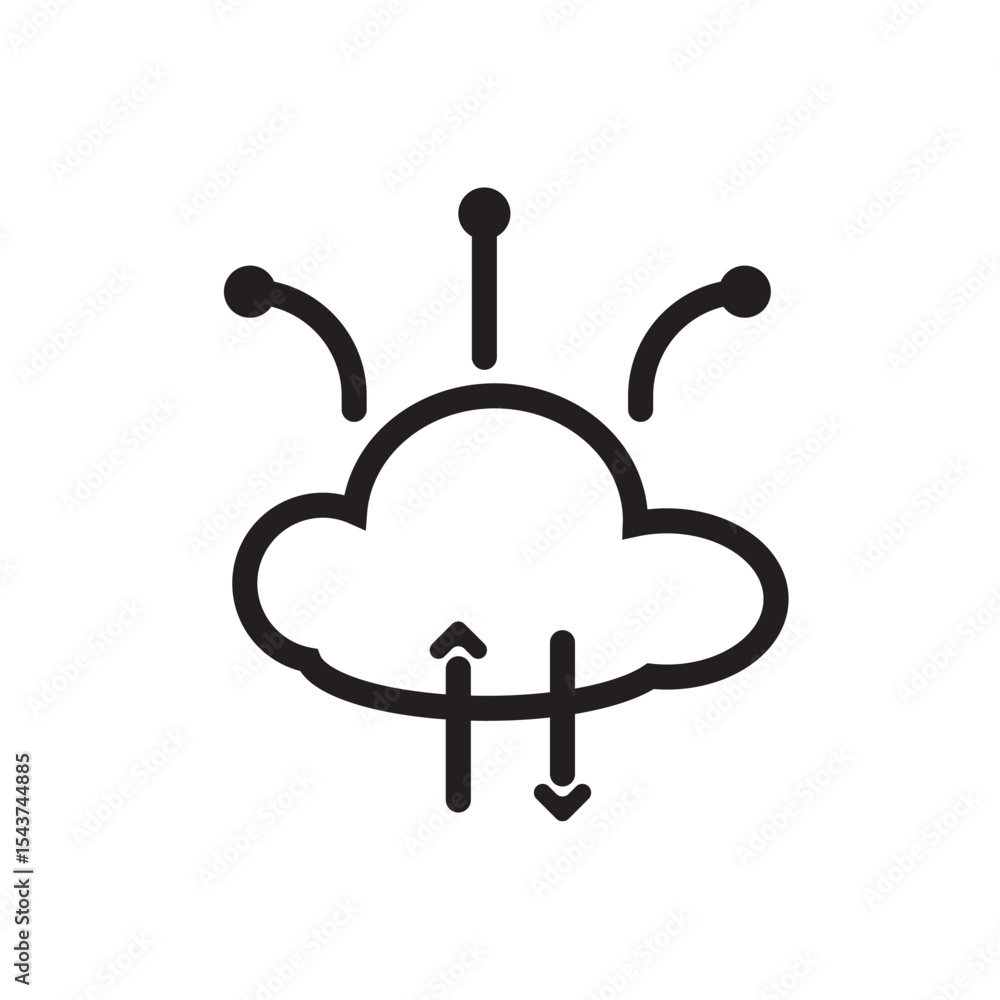 Poster cloud upload icon with data arrow. minimalist cloud icon with upward arrows for data upload and clou