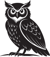 Obraz premium Owl vector illustration black and white graphic design art image on a white background