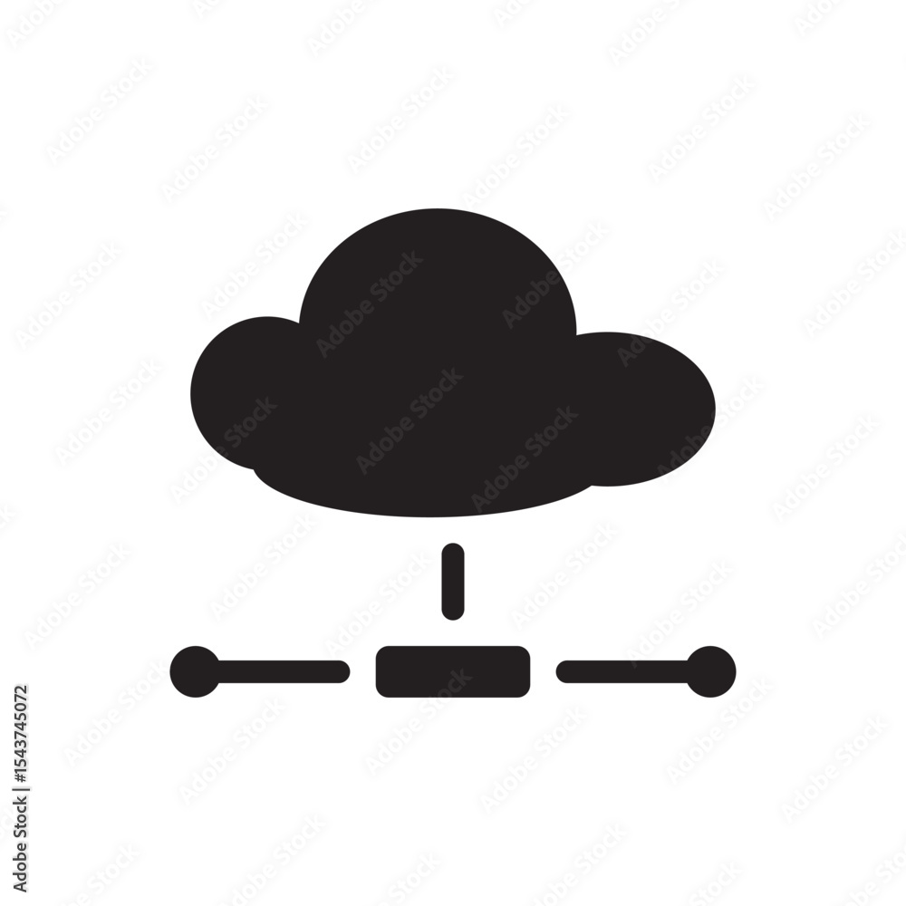 Poster cloud data distribution icon. flat cloud connected to nodes for distributed systems, saas, or online