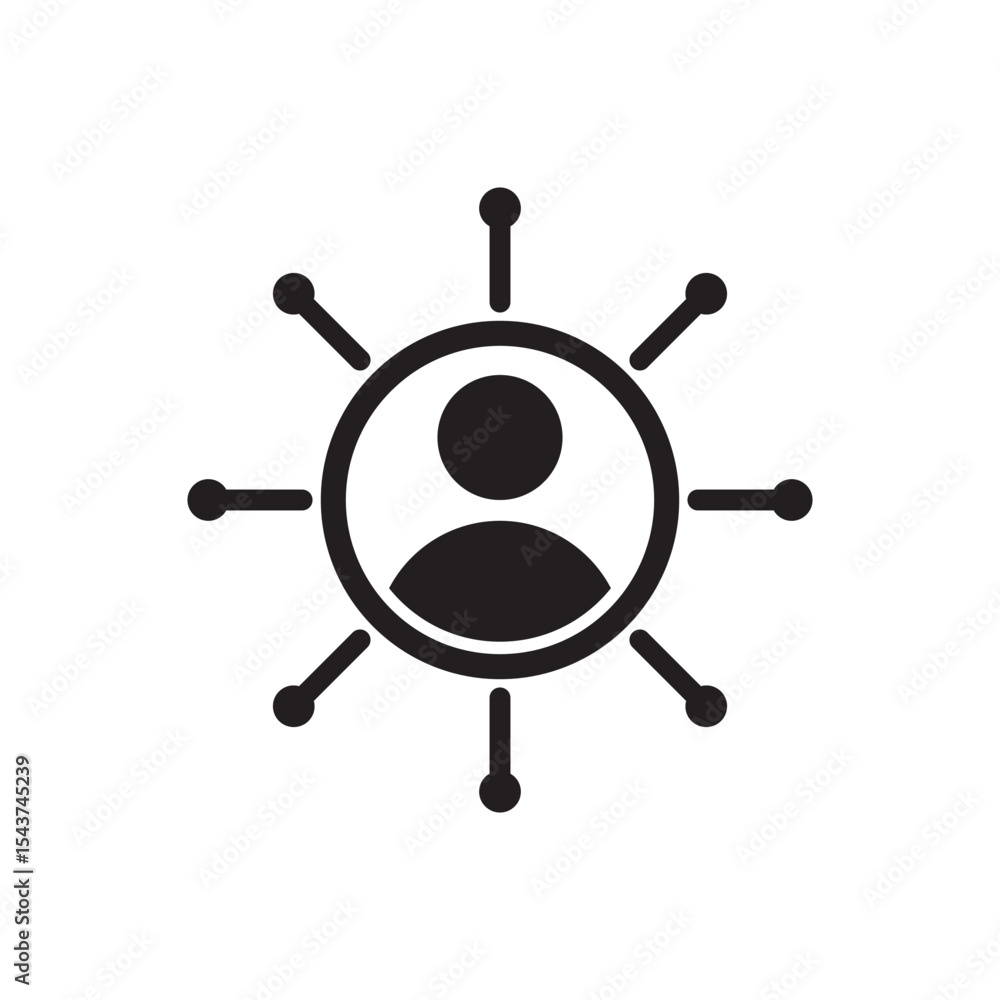 Poster user connection hub icon. human icon at center with connected lines, for networking, hr tech, or com