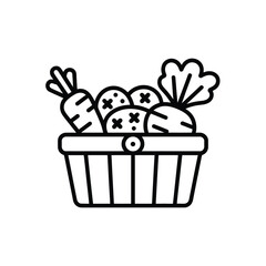 Line art illustration of vegetables in a basket