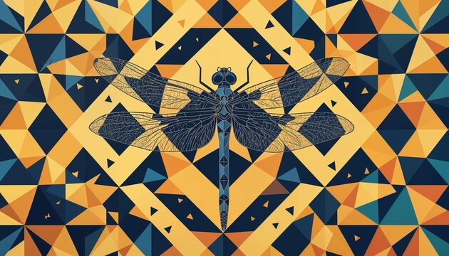 black and yellow dragonfly in geometric pattern