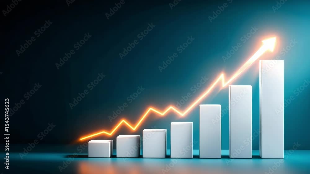 Poster graph showing steady growth over time with a rising trendline representing success in business objec