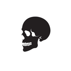 Skull profile icon with right facing. Anatomical skull from side view, suitable for medical or horror-related content.