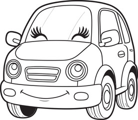 Obraz premium Cartoon Car Vehicle Outline And Line Art for Kids Vector Coloring pages