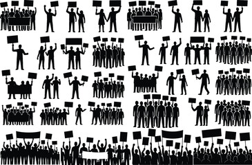 Protest Crowd Silhouette Vector Pack Activism, Rally & Movement Scenes EPS
