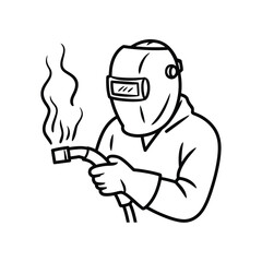 Welder at work line art illustration