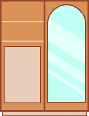 Wooden Cabinet with Mirror: A digitally drawn brown cabinet stands elegantly, its smooth wooden texture complemented by a long mirror.