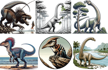 Dinosaurs Vector Collection Set Resizable, Printable, Editable Clipart for Kids & Education