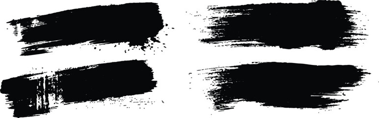 Black paint brushstrokes set on isolated on white background. Brush strokes with watercolor paint, Collection of grunge black brush strokes of various lengths and textures. 