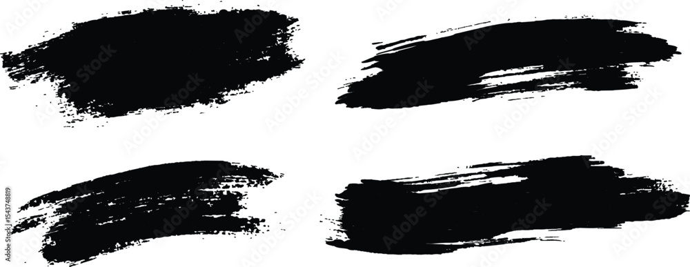 Poster vector collection of grunge black brush strokes of various lengths and textures isolated on white ba