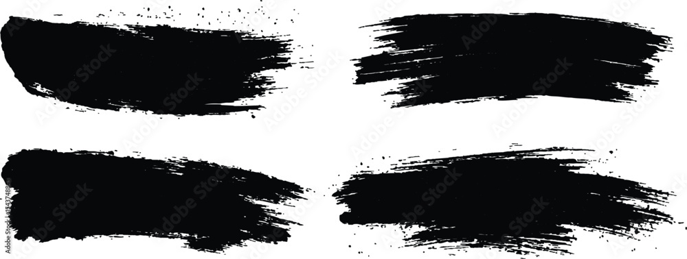 Poster vector collection of grunge black brush strokes of various lengths and textures isolated on white ba