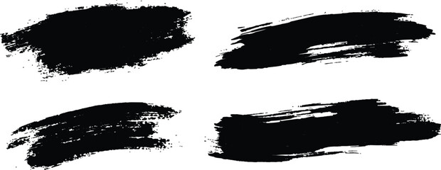 Vector collection of grunge black brush strokes of various lengths and textures isolated on white background.