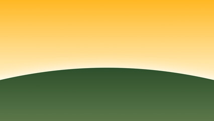 Obraz premium A vibrant yellow-to-orange gradient sky crowns a curved green hill, forming a serene, minimalist landscape. High Resolution 300 DPI Wallpaper, Background, Poster, Banner, Printing